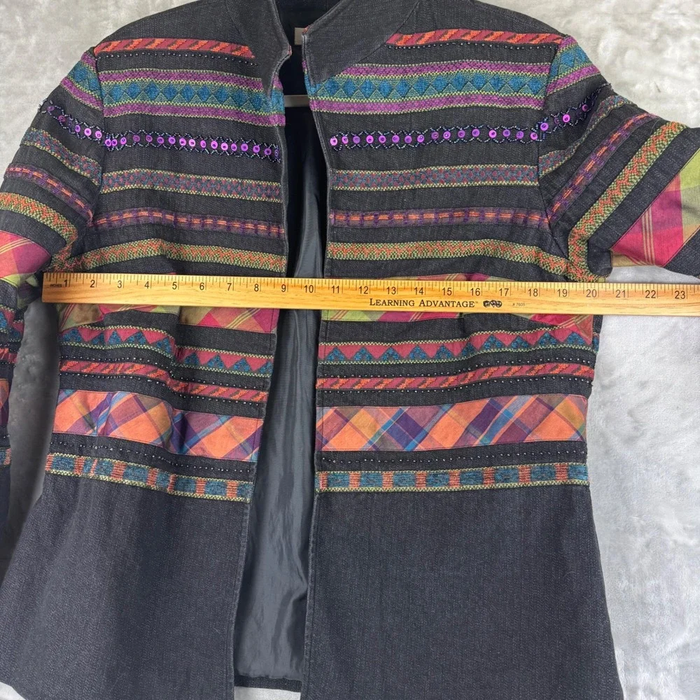 Coldwater Creek Beaded Boho Jacket Women's‎ 12 Black Open Blazer 90s Funky(1348) - Picture 11 of 13